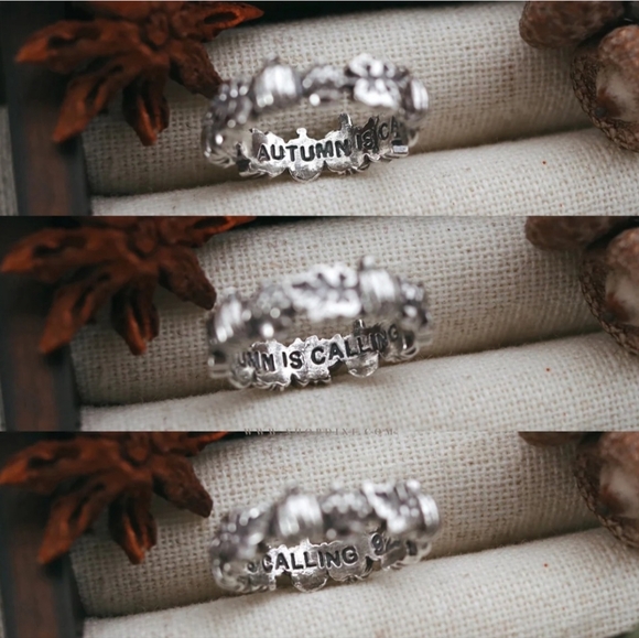 Dixi Autumn Is Calling Pumpkin & Acorn Boho Wreath Ring Sterling Silver - Picture 3 of 12